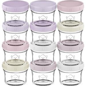 KeaBabies 12pk 4oz Glass Baby Food Containers - Leak-Proof, Microwavable Small